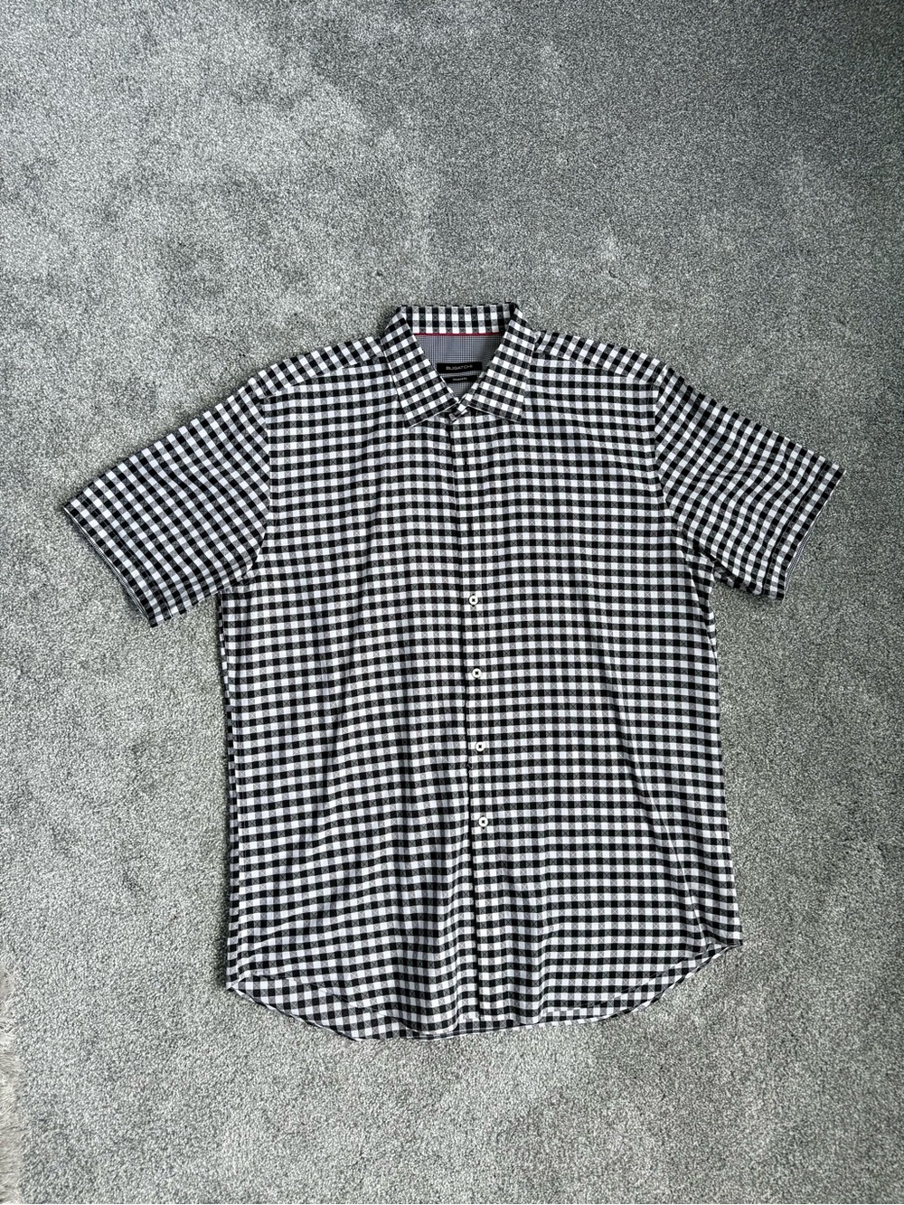 Bugatchi Shaped Fit Black & White checkered Gingham Short-Sleeve Shirt - Men